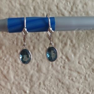 Beautiful blue topaz leverback earrings sterling